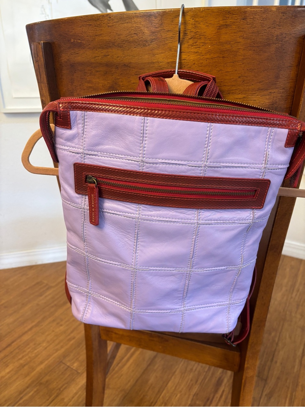 Elvis & Kresse Lavender Burberry leather Backpack with Red Trim never used